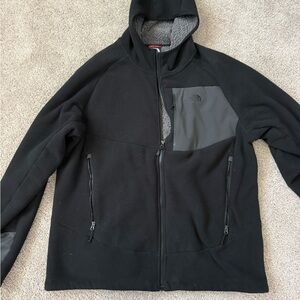 The North Face Men’s Black Hooded Fleece Jacket with Gray Chest Panel